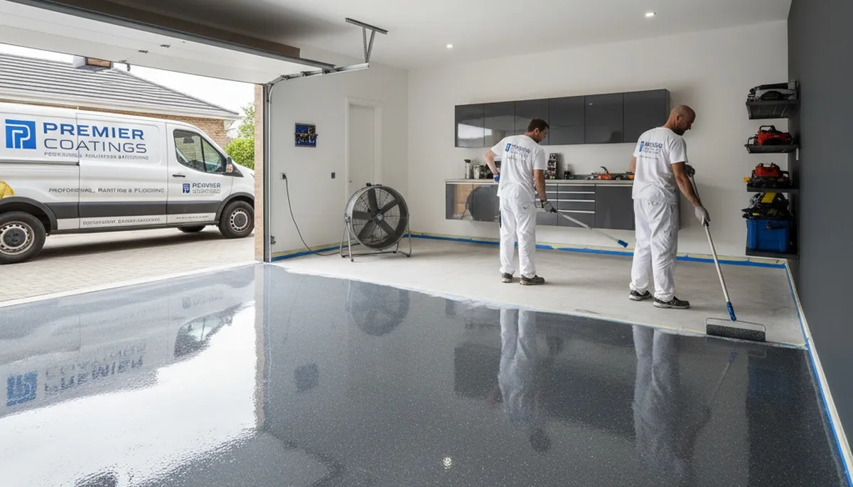 Professional epoxy garage floor coating in Grand Rapids, MI for durable, polished concrete finish