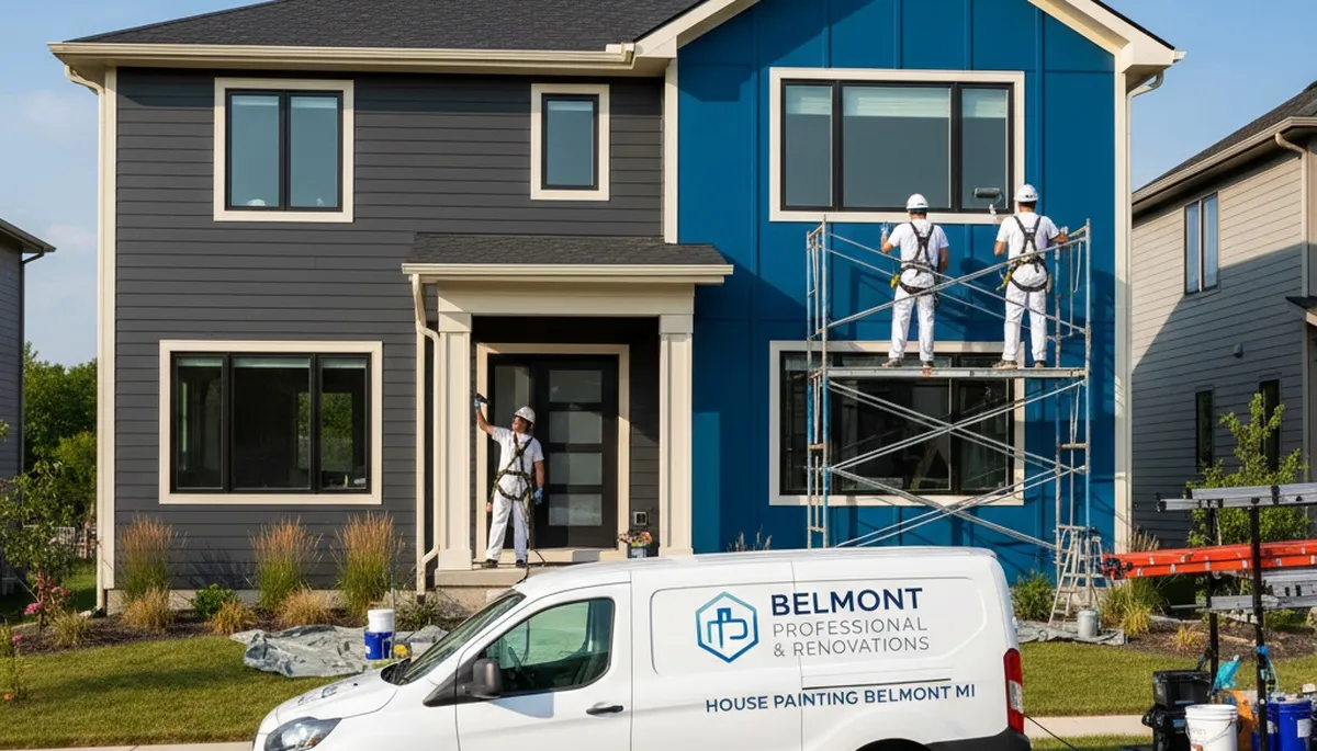 Professional house painters working on exterior home in Grand Rapids, MI