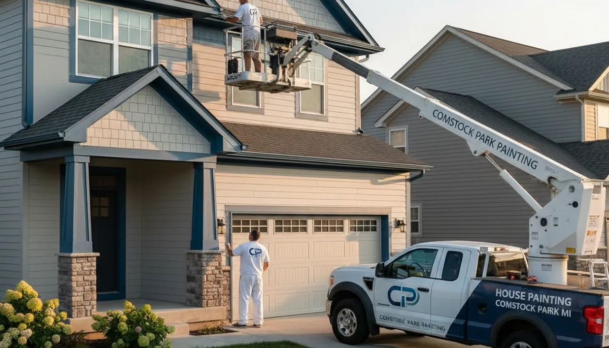 Professional house painters working on exterior home in Grand Rapids MI